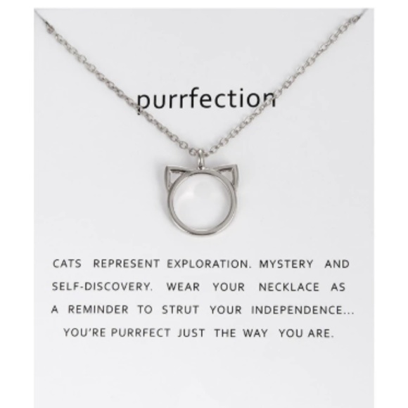Purrfection Cat Necklace with Card - Silver Tone - Picture 1 of 3